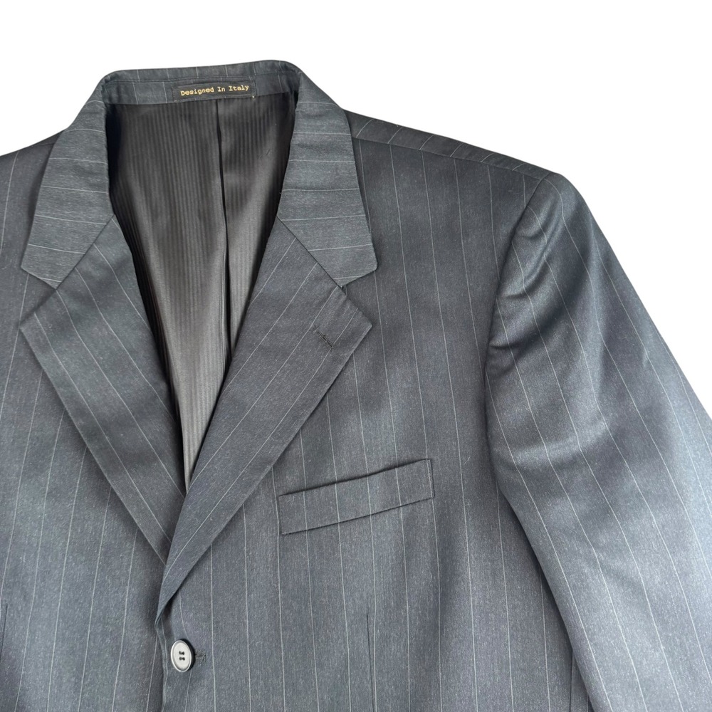 Vinci Mens Pinstripe Suit Jacket Blazer Charcoal Gray 3 Button 44R